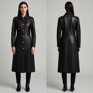 Enrico Mandelli Gen Leather Long Trench Coat Black Italian Designer Jacket Sz M
